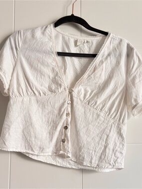 3/$45 White Button-Front Linen Like Blouse